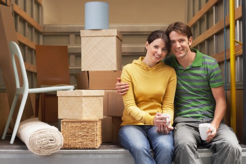 Securely packed boxes and furniture in a hired removal truck